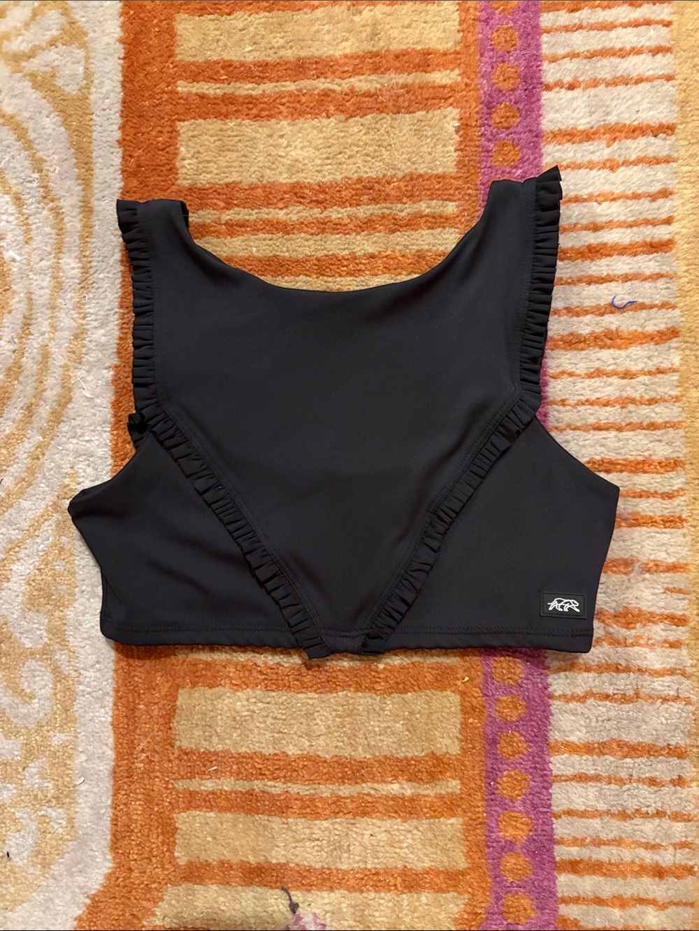 Tiger Friday Black Ruffle Sports Bra Top SZ Adult Medium EUC
